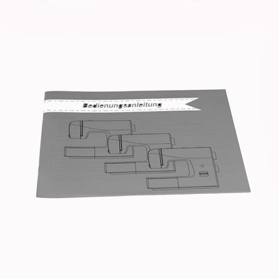 Eine graue Bedienungsanleitung für die GRITZNER-Shop DORINA 333 Nähmaschine, mit "Bedienungsanleitung" und Strichzeichnungen von "elektrischer Nähmaschine" und "Freiarmnähmaschine" auf dem Umschlag, dargestellt auf weißem Hintergrund.