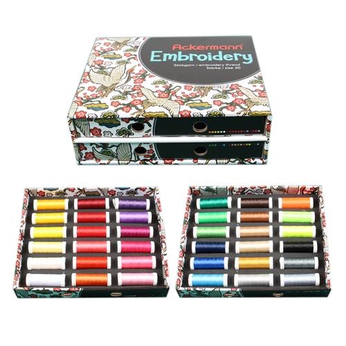 ACKERMANN® EMBROIDERY Box - Stickgarn, 36x Farben a 260m, Stärke 40