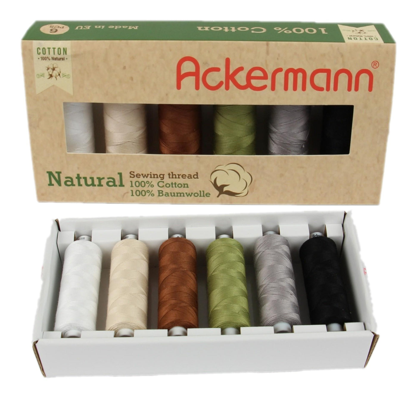 Ackerman Nähgarnmix Natural 100% Baumwolle 6x 500m, Stärke 80