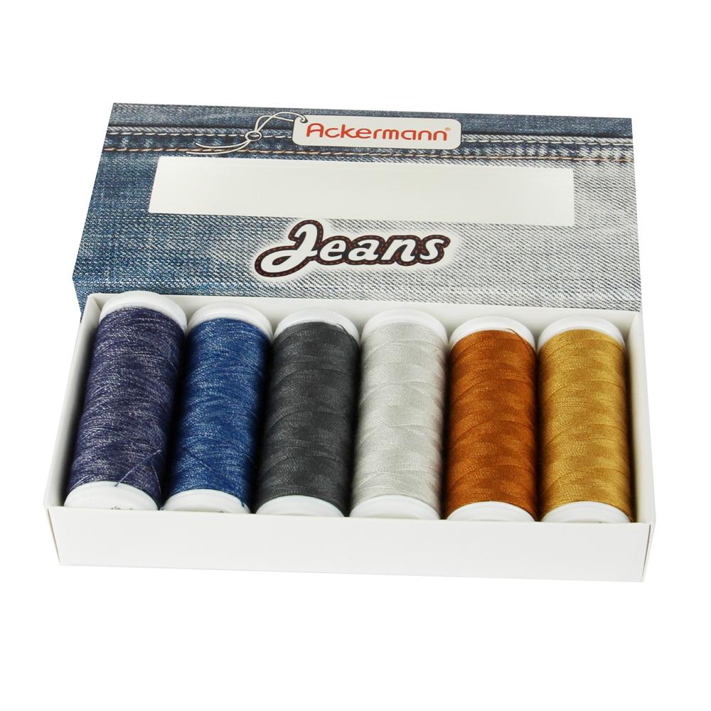 ACKERMANN® Jeans Nähgarnset Farben Mix Stärke 80, 6x 150m, Jeansgarn