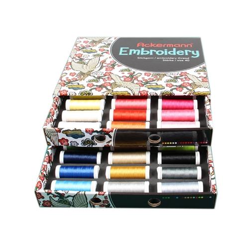 ACKERMANN® EMBROIDERY Box - Stickgarn, 36x Farben a 260m, Stärke 40