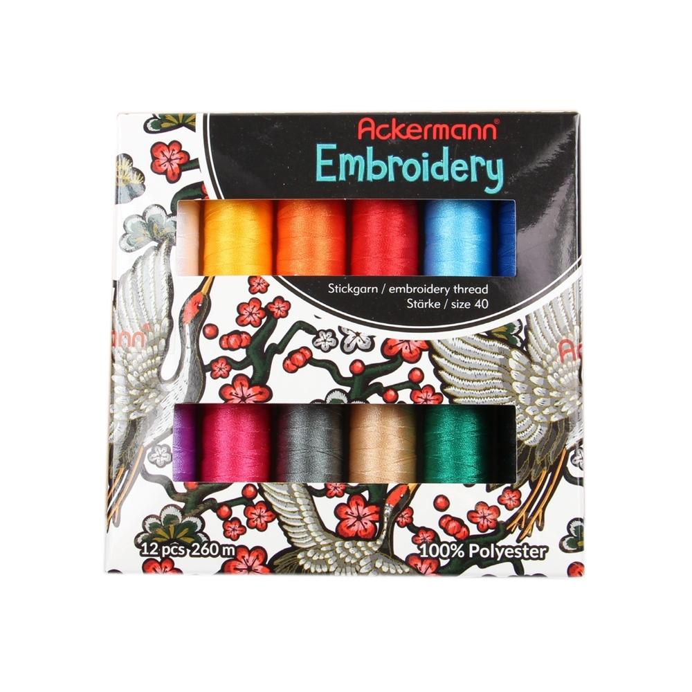 Ackermann Embroidery Stickgarn 12x 260m Stärke 40