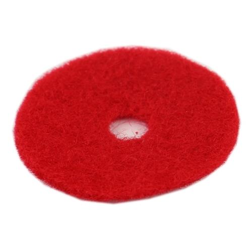 Eine runde, flache rote Filzscheibe für Spulenhalter von GRITZNER-Shop mit Mittelloch, passend für viele Haushaltsnähmaschinen.